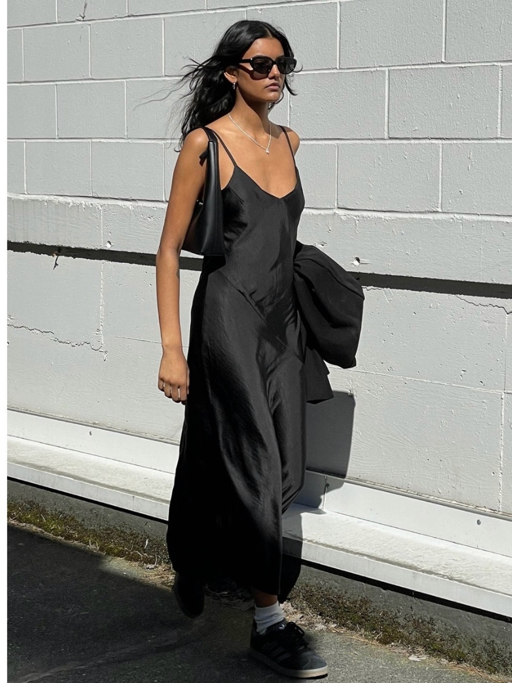 Oak + Fort Black Midi Black Slip Dress, Small